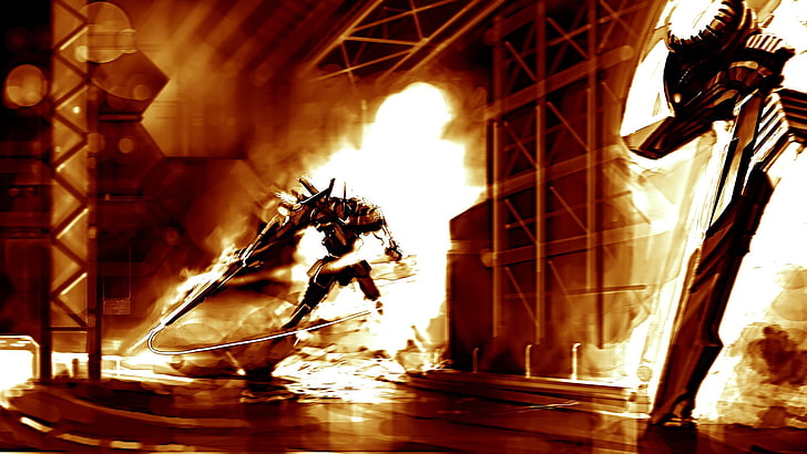 game application digital wallpaper, mech, Armored Core, indoors