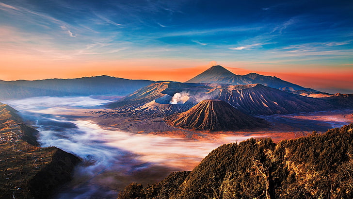 Mountain Bromo Desktop Wallpaper Hd, volcano, cloud - sky, land, HD wallpaper