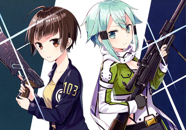 Anime, Crossover, Akane Tsunemori, Psycho-Pass, Sinon (Sword Art Online)