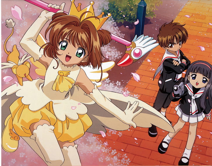 Anime, Cardcaptor Sakura, Sakura Kinomoto, Syaoran Li, Tomoyo Daidouji, HD wallpaper