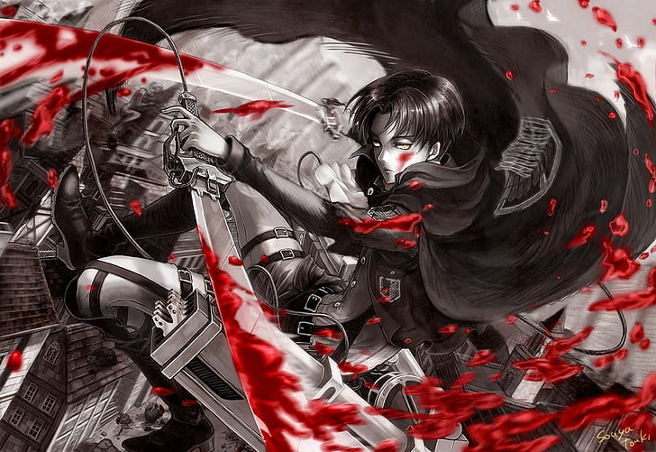Anime, Attack On Titan, Blood, Levi Ackerman, Shingeki No Kyojin, HD wallpaper