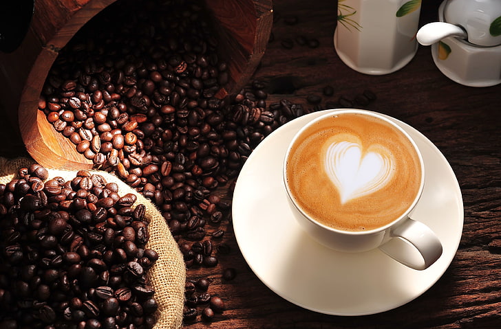 coffee beans, background, Wallpaper, mood, heart, grain, love, HD wallpaper