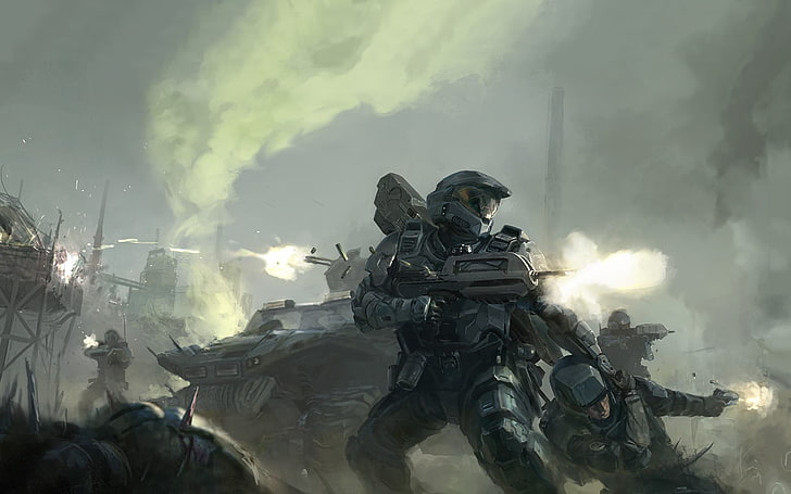Halo Master Chief, war, Spartans, concept art, science fiction, HD wallpaper