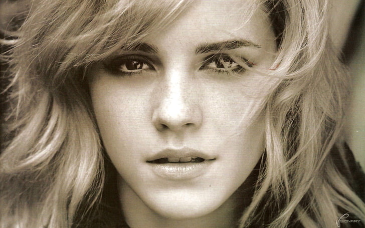 Emma Watson, actress, face, sepia, women, celebrity, portrait