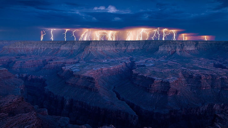lightning on cliff wallpaper, nature, landscape, clouds, USA, HD wallpaper
