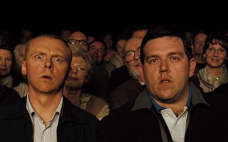 men's white collared top, Nick Frost, Simon Pegg, Hot Fuzz, movies, HD wallpaper