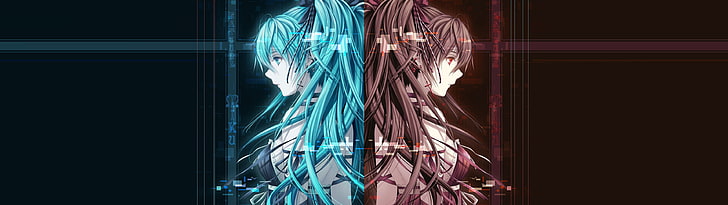 two anime female characters wallpaper, Vocaloid, Hatsune Miku
