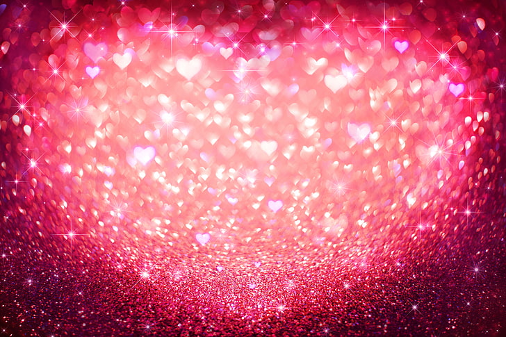pink heats illustration, sequins, hearts, love, bokeh, glitter