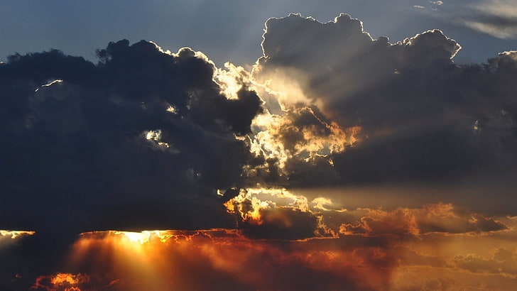 crepuscular rays, sun rays, sunset, clouds, sky, cloud - sky, HD wallpaper