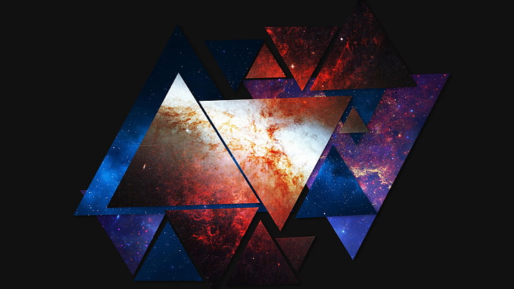 space, nebula, star, planet, triangles, abstract, art, darkness