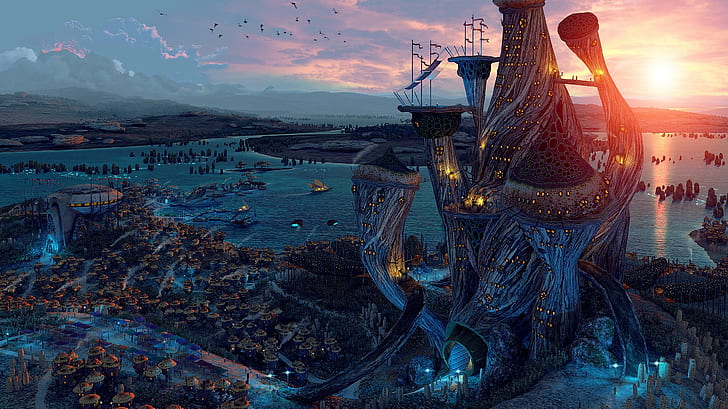 2500x1406 px digital art fantasy Art river sunset The Elder Scrolls III: Morrowind People Feet HD Art, HD wallpaper