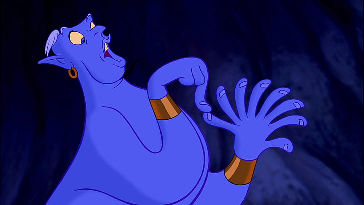 El genio de Aladdin ennumerando sus ocho dedos