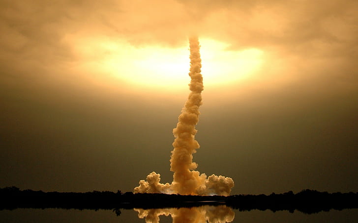 rocket, Launch, launching, smoke, landscape, HD wallpaper