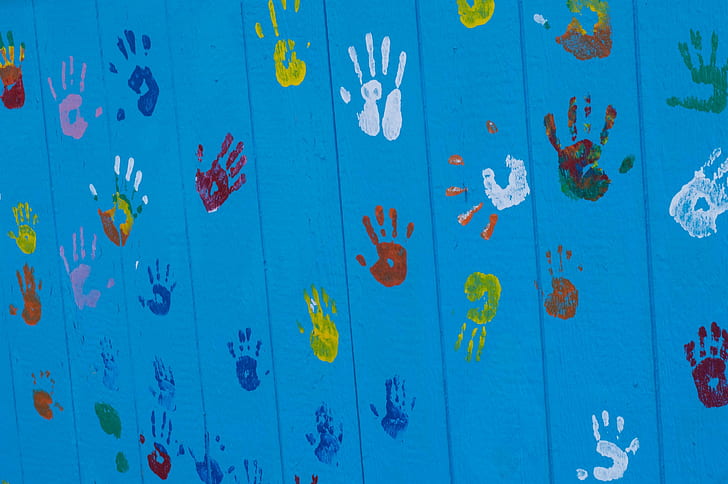 Children hand paintings, colors, HD wallpaper