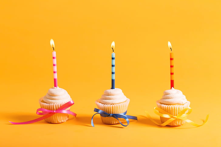 candles, colorful, cake, Happy Birthday, cupcake, celebration, HD wallpaper