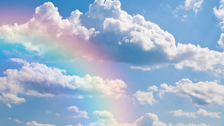 rainbow, sky, cloud, clouds, fluffy clouds, sunshine, sunlight, HD wallpaper