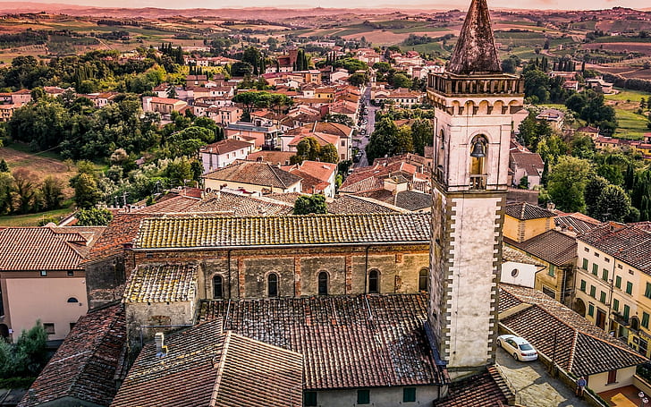 Italy, town, cityscape, church, old building, Tuscany, HD wallpaper