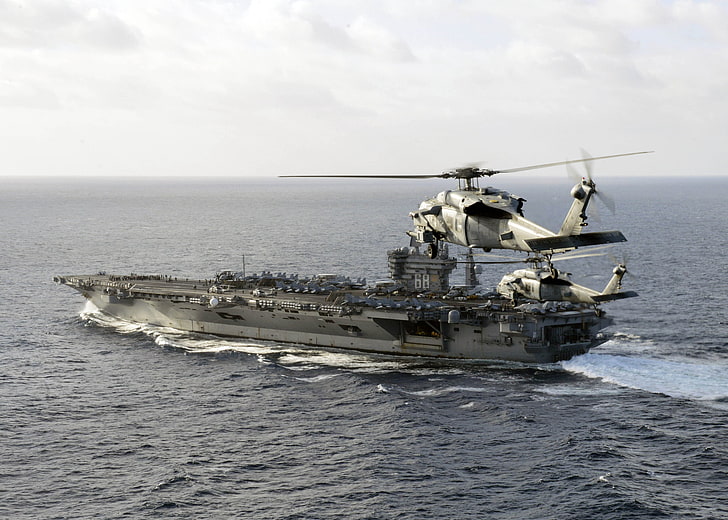 USS Nimitz, Sikorsky SH-60 Seahawk, nautical vessel, transportation, HD wallpaper