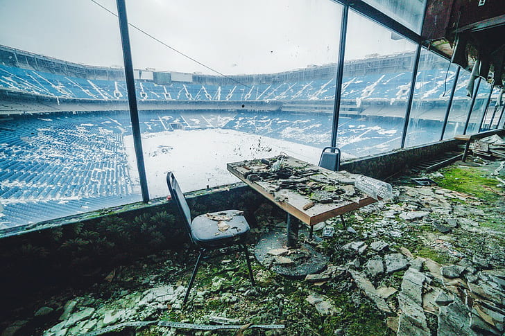 architecture, abandoned, interior, room, Michigan, USA, stadium