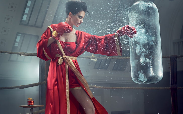 women's red boxing robe, Eva Green, actress, celebrity, one person