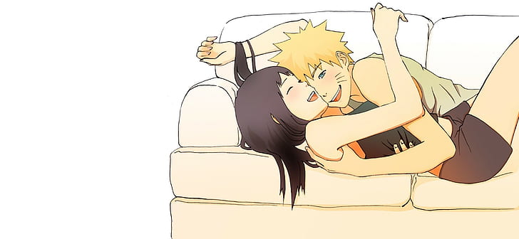 man and woman lying on couch illustration, Uzumaki Naruto, Hyuuga Hinata, HD wallpaper