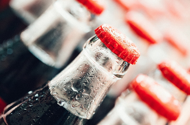 silver and red gemstone ring, bottles, blurred, macro, Coca-Cola, HD wallpaper