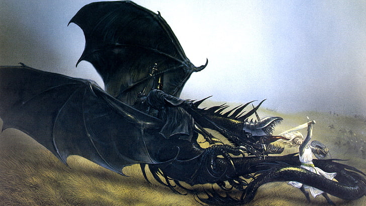 black dragon digital wallpaper, J. R. R. Tolkien, The Lord of the Rings, HD wallpaper