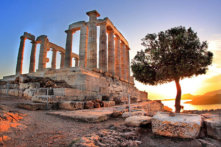 architecture, building, Greece, Greek, ancient, Temple of Poseidon, HD wallpaper