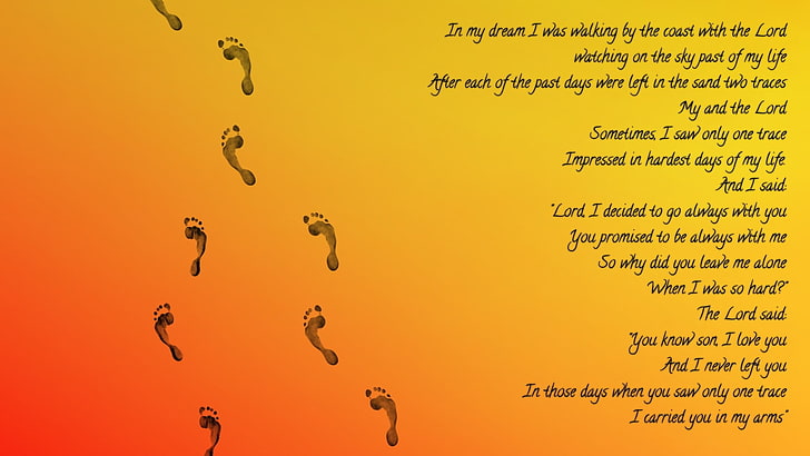 foot prints with quote wallpaper, Jesus Christ, coast, yellow, HD wallpaper