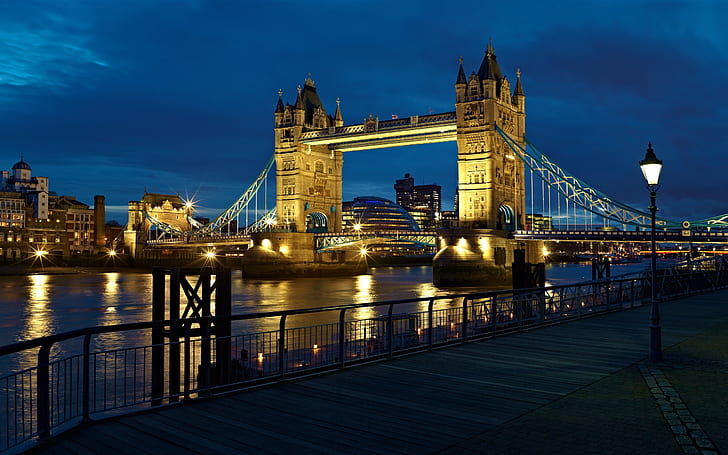 London, England, city, the river Thames, Tower Bridge, lights, HD wallpaper