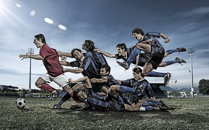 HD wallpaper: men's red and black soccer jersey shirt, the ball, Field,  Football | Wallpaper Flare