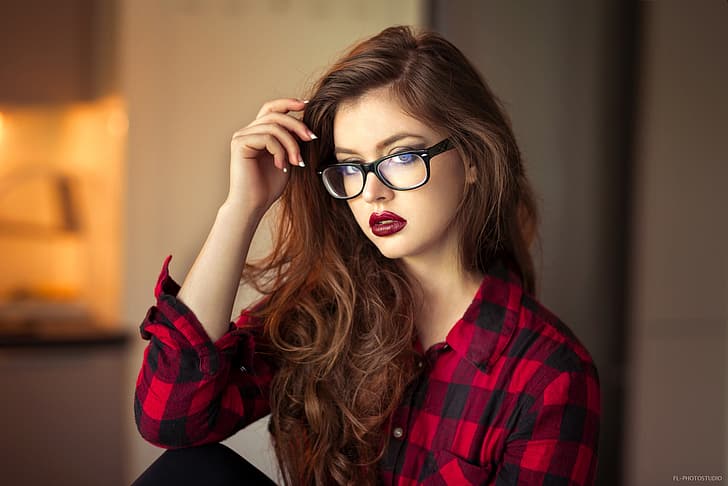 look, background, model, portrait, makeup, glasses, hairstyle, HD wallpaper