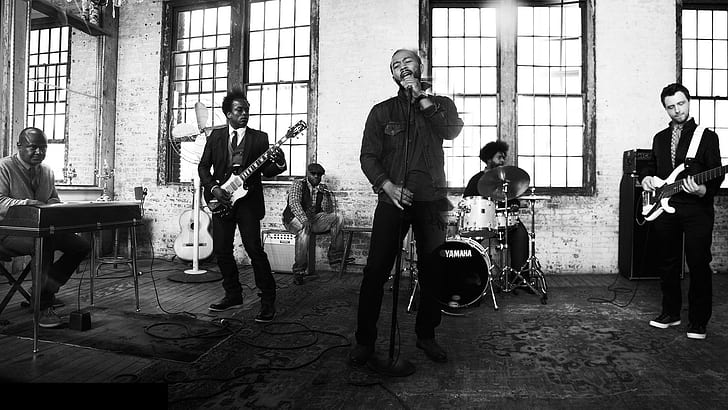 John Legend The Roots BW HD, grayscale photo of band, music