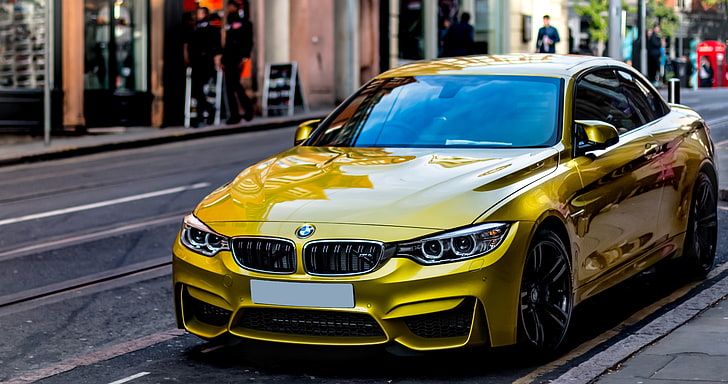 yellow BMW 3 Series F30 coupe, auto, side view, style, car, luxury, HD wallpaper