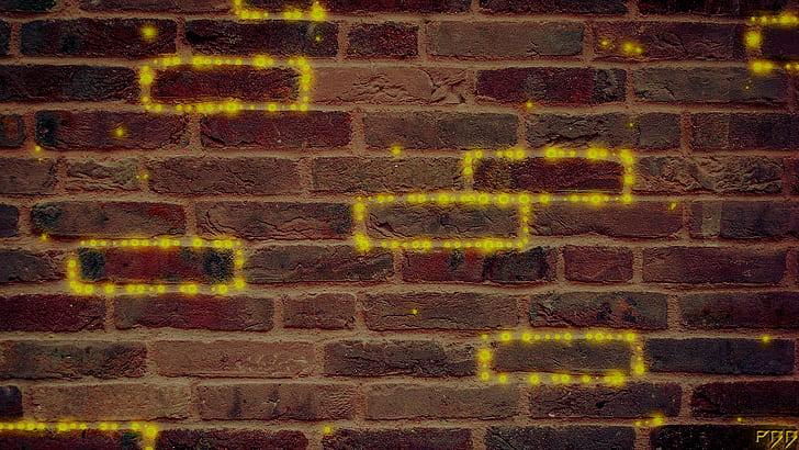 bricks, wall, glowing, gold