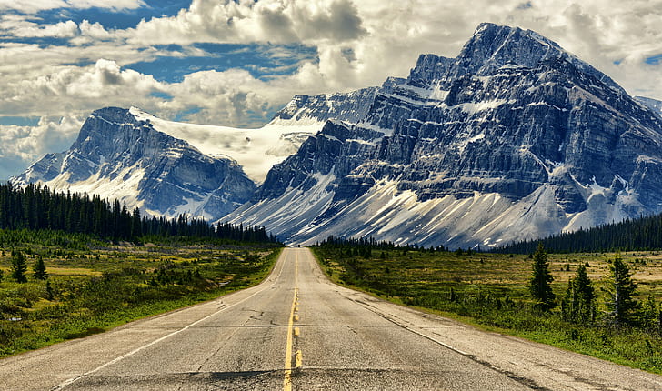 road, landscape, mountains, Canada, Albert, Banff National Park