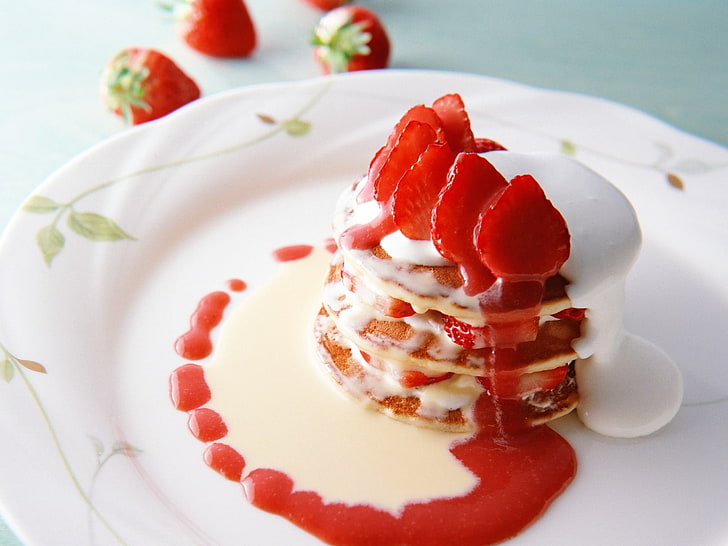 food, sweets, strawberries, pancakes, food and drink, freshness, HD wallpaper