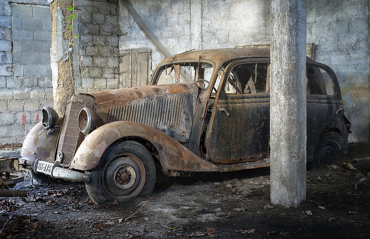 car, wreck, old, vehicle, abandoned, mode of transportation