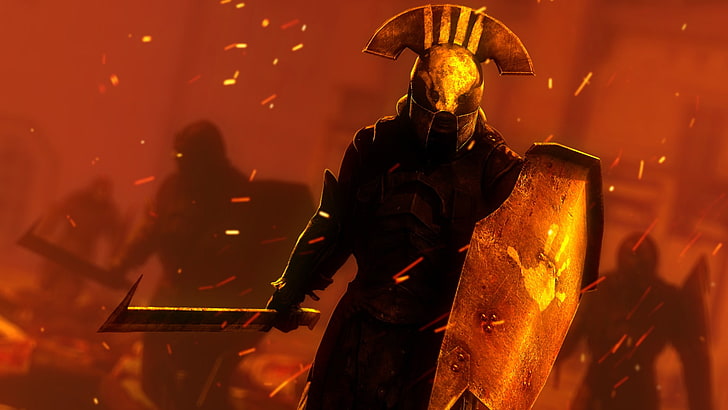 person holding shield and machete wallpaper, sword, warrior, helmet HD wallpaper