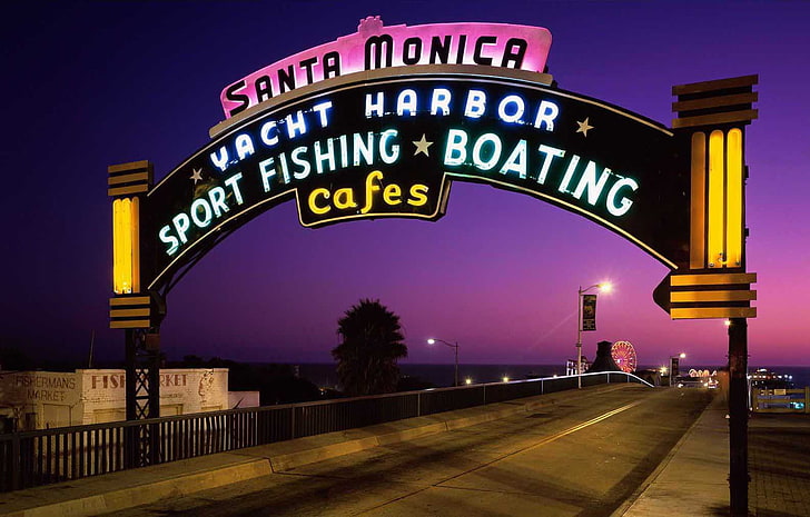 California, Los Angeles, santa monica, pier, city, sign, text, HD wallpaper