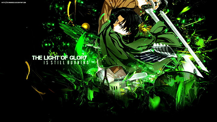 Anime, Attack On Titan, Levi Ackerman, green color, illuminated, HD wallpaper