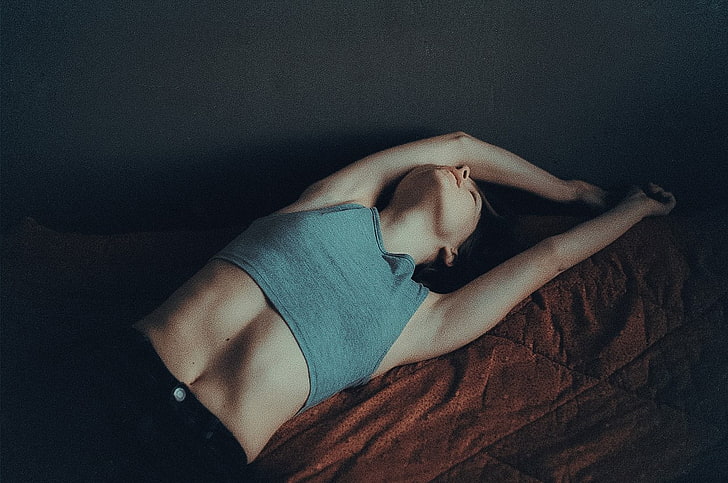 women, bare shoulders, Marina Sarycheva, model, closed eyes