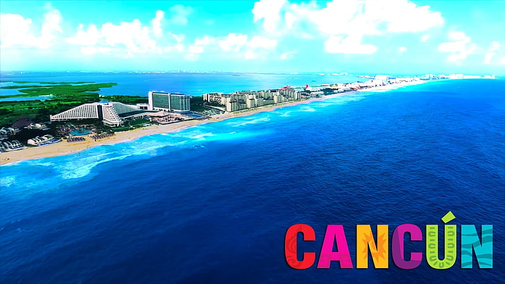 Cancun, blueberries, beach, hotel, water, sea, sky, cloud - sky, HD wallpaper