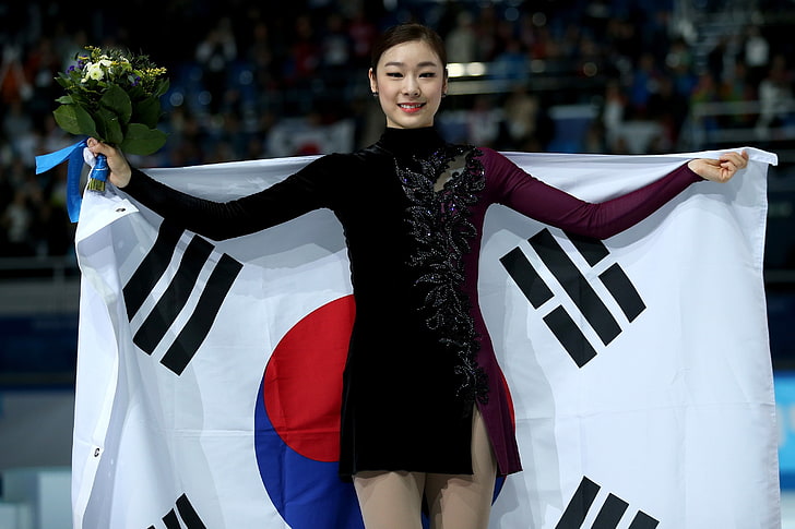 South Korea, flag, Asian, Korean, figure skating, kim Yun-A, HD wallpaper