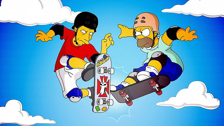 The Simpsons illustration, Homer Simpson, cartoon, skateboarding