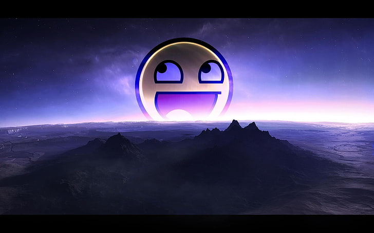 Emoticon illustration, horizon, memes, awesome face, mountains