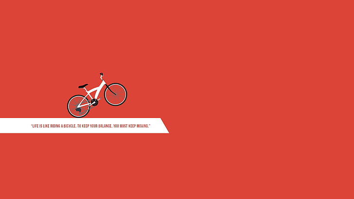 red background with text overlay, quote, bicycle, copy space, HD wallpaper