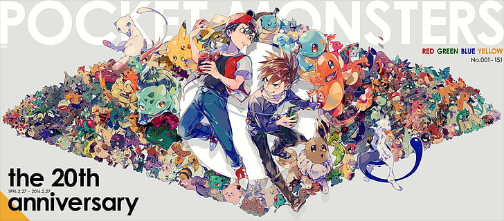 Pocket Monsters wallpaper, anime, Pokémon, Pikachu, Mew, Red (Pokemon), HD wallpaper