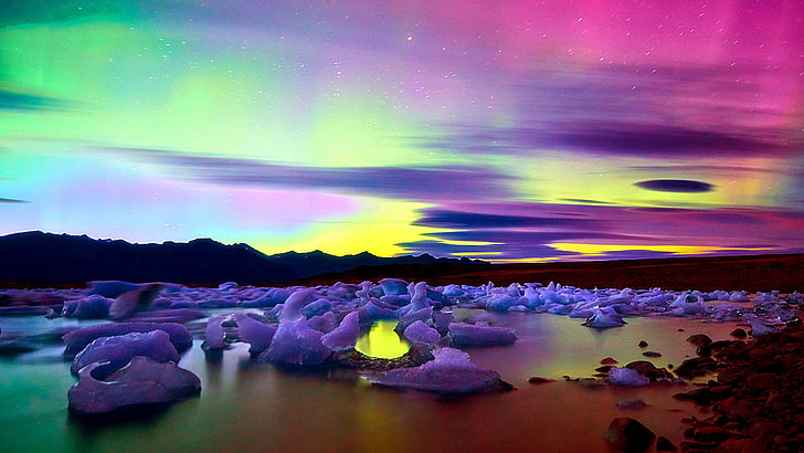 emerald, aurora borealis, iceland, northern lights, night sky, HD wallpaper