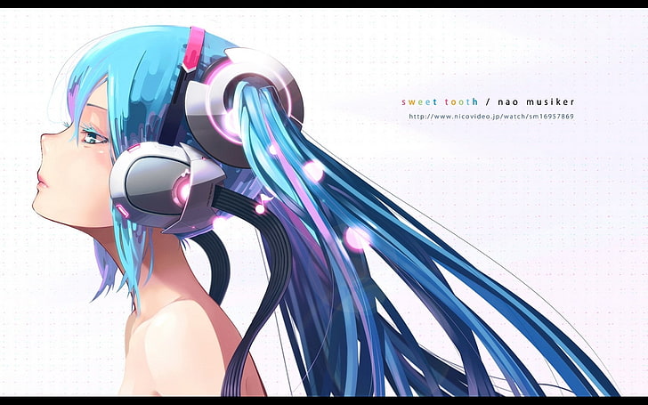 headphones vocaloid hatsune miku long hair blue hair headphones girl twintails profile anime girls People Long hair HD Art
